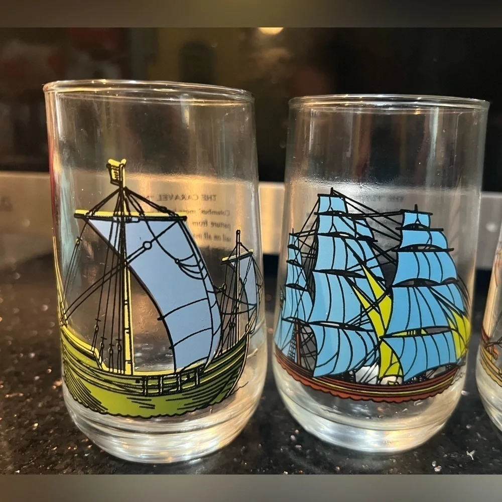 Vintage 1970s Brockway Historic Sailing Ship Collection Drinking Glasses